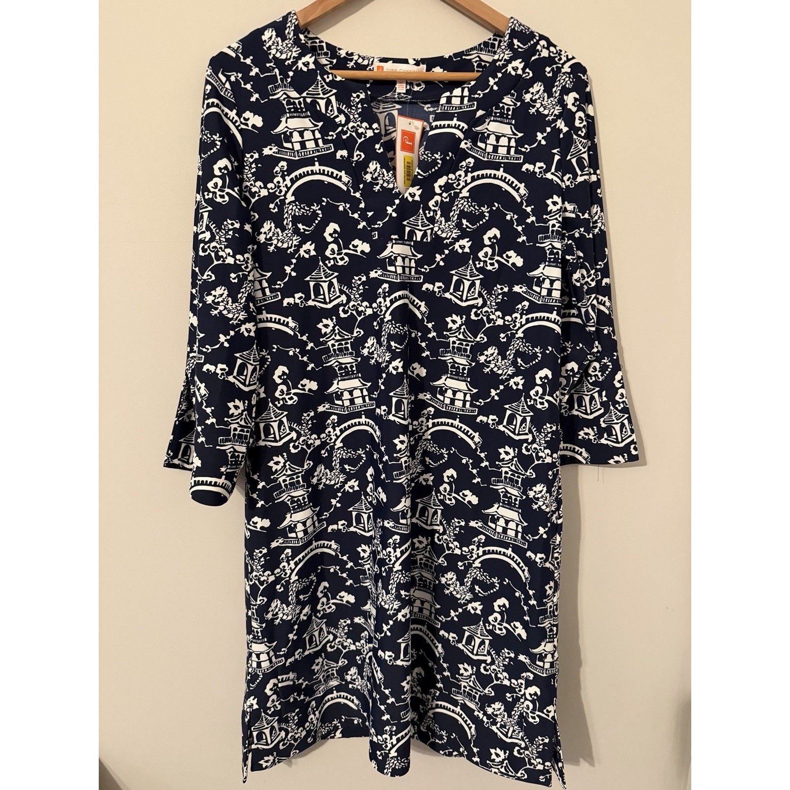 Jude Connally Megan Chinoiserie Print Split Round Neck 3/4 Sleeve A-Line Dress